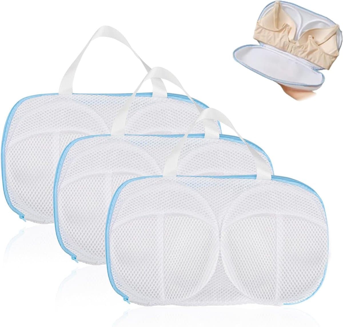 3 stuks wasnetten voor wasmachine, beha-bescherming voor wasmachine met ritssluiting, herbruikbaar, voor het reinigen, onderhouden en beschermen van beha's — afbeelding 1