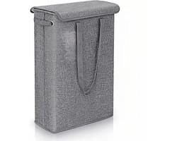 45L vuile wasmand - wasmand met deksel - draagbare vuile wasmand Slanke wasmand - smalle wasmand met deksel - met handvat - opvouwbare opbergmand voor vuile was - geschikt voor slaapkamer, wasruimte, slaapzaal - grijs
