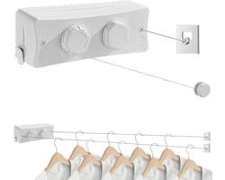 2x 5.1 m Stainless Steel Cable Portable Wall Clothes Line - Prevent Sagging, Extendable for Utility Room, Balcony, Hotel, Bathroom, Bedroom