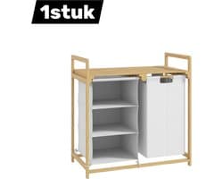 Wasmand - 4 compartimenten - Wasverzachter - met 2 uittrekbare, uitneembare waszakken - Non-woven - Opbergbox voor wasgoed met 83 liter - Wassorteerder met grote handgreep - 70 x 36 x 70 cm - Bamboe wit
