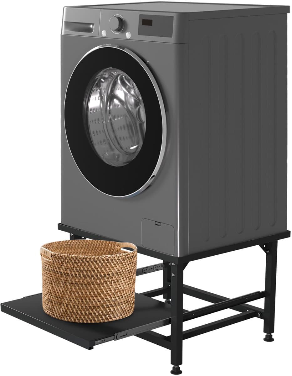 Wasmachine opbouwmeubel Zwart 200 kg belastbaar - 63x54x45.5cm - Wasmachine Verhoger Met uittrekbaar rek — afbeelding 1