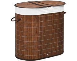 Merax Bamboe Wasmand 100L – Met Deksel en Handgrepen – 2 Vakken en Uitneembare Waszak – Wäschesortierer – 62,5 x 37 x 60,5 cm – Bruin