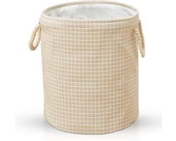 Terra - Wasmand - Wasmand Inklapbaar - Opvouwbare Wasmanden - 35 cm x 40 cm - Stijlvolle en Ruimtebesparende Wasmand voor Optimale Wasorganisatie - Engelse Stijl Wasmanden - Beige met Wit Ruitpatroon