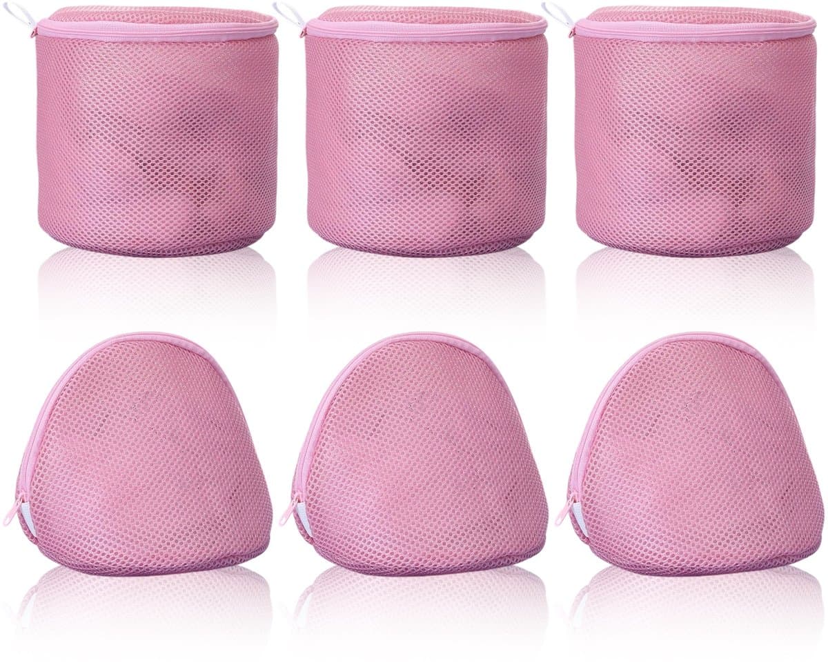 BH Waszakken - Mesh Delicates Zakken - Ondergoedbeschermer met Rits - Voor Wasmachine & Reizen - Voor Vrouwen & Studenten - Roze - 30x25 cm - 6 Stuks — afbeelding 1