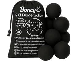 Boncy® Drogerballen - 9 Stuks XL Droogballen voor Wasdrogers - 100% Nieuw Zeelandse Schapenwol Wasdrogerballen - Energiebesparend & Duurzaam Cadeau - Wasballen voor Wasdroger Droogtrommel - Dryer Balls Wol Droger Ballen - Wasbol Wasbollen - Zwart — afbeelding 1
