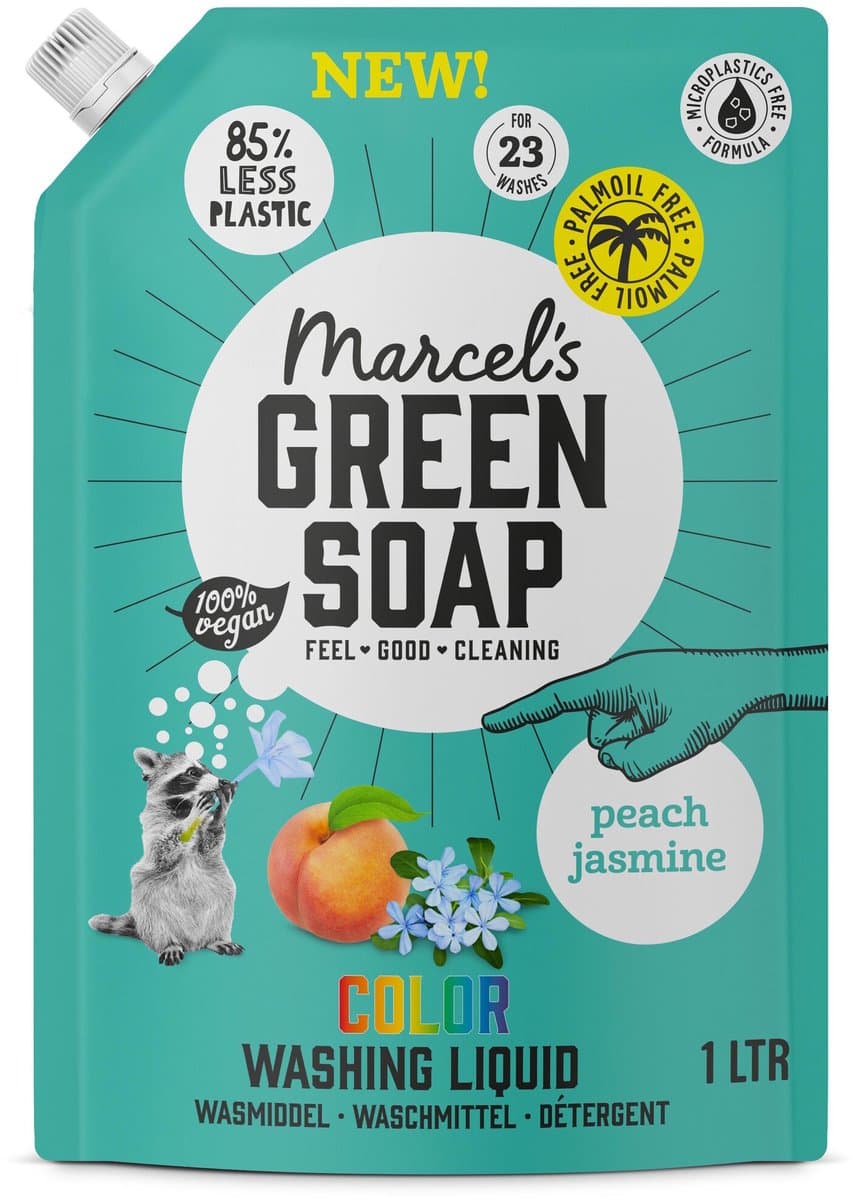 Marcel's Green Soap Wasmiddel Kleur Navul Perzik & Jasmijn 23 Wasbeurten - 1 liter — afbeelding 1