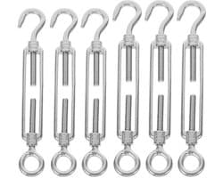 Allecto Plus - Draadspanner 6 stuks voor waslijn - verstelbare spanhaken van roestvrij staal - haken en ogen - touwspanners voor luifels of waslijnen - duurzame kabelspanners