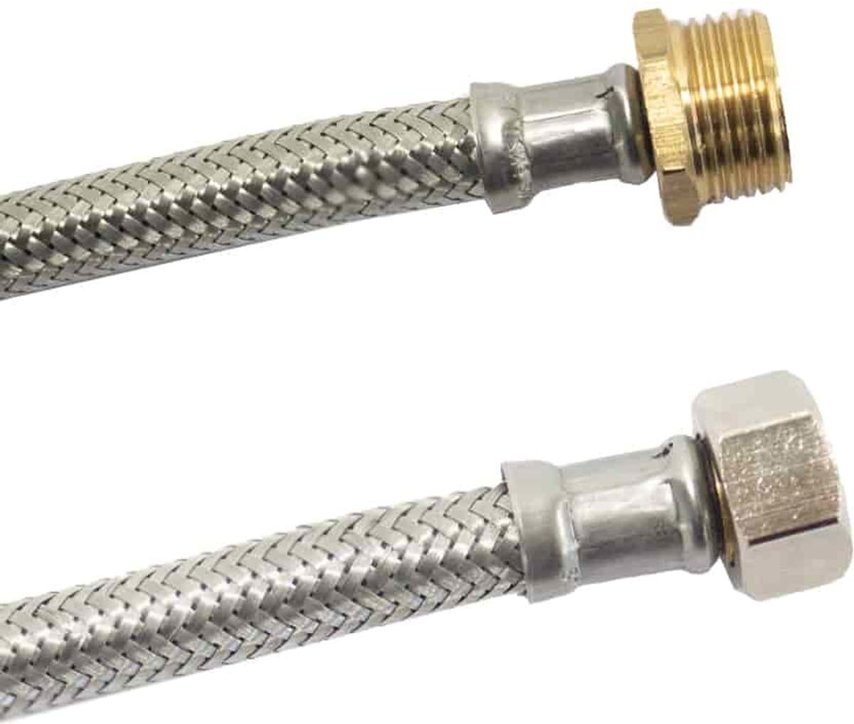 Flexibele waterslang 1/2 inch, 50cm, RVS omvlechting — afbeelding 1