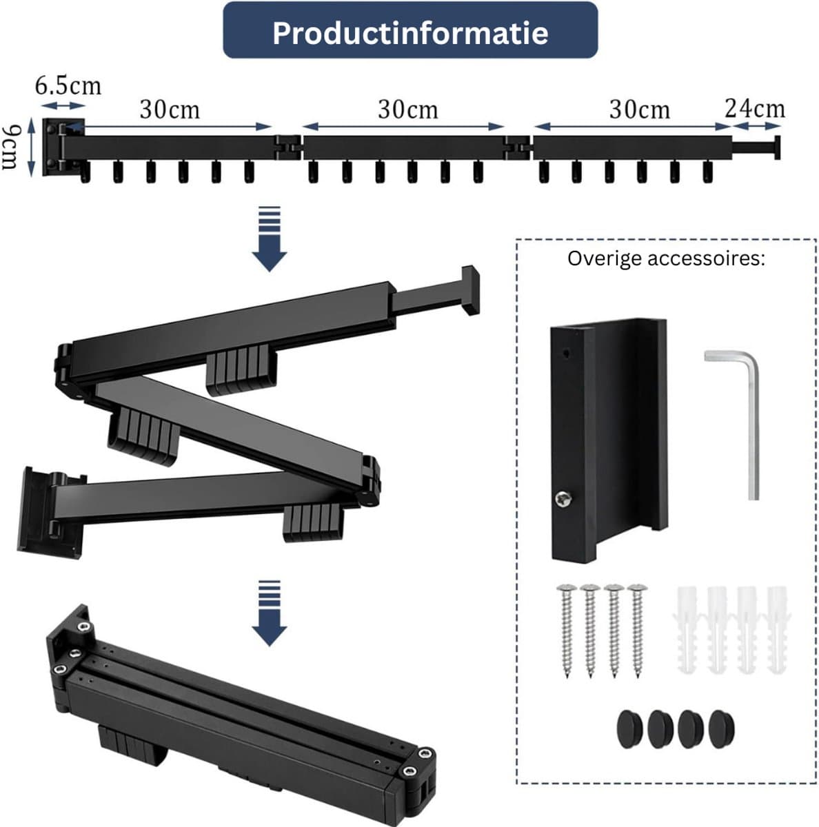 ZRSS® Droogrek Muur - Wasrek Muurbevestiging - Handdoekrek Badkamer - Wanddroogrek - Uitklapbaar - 120 cm — afbeelding 1
