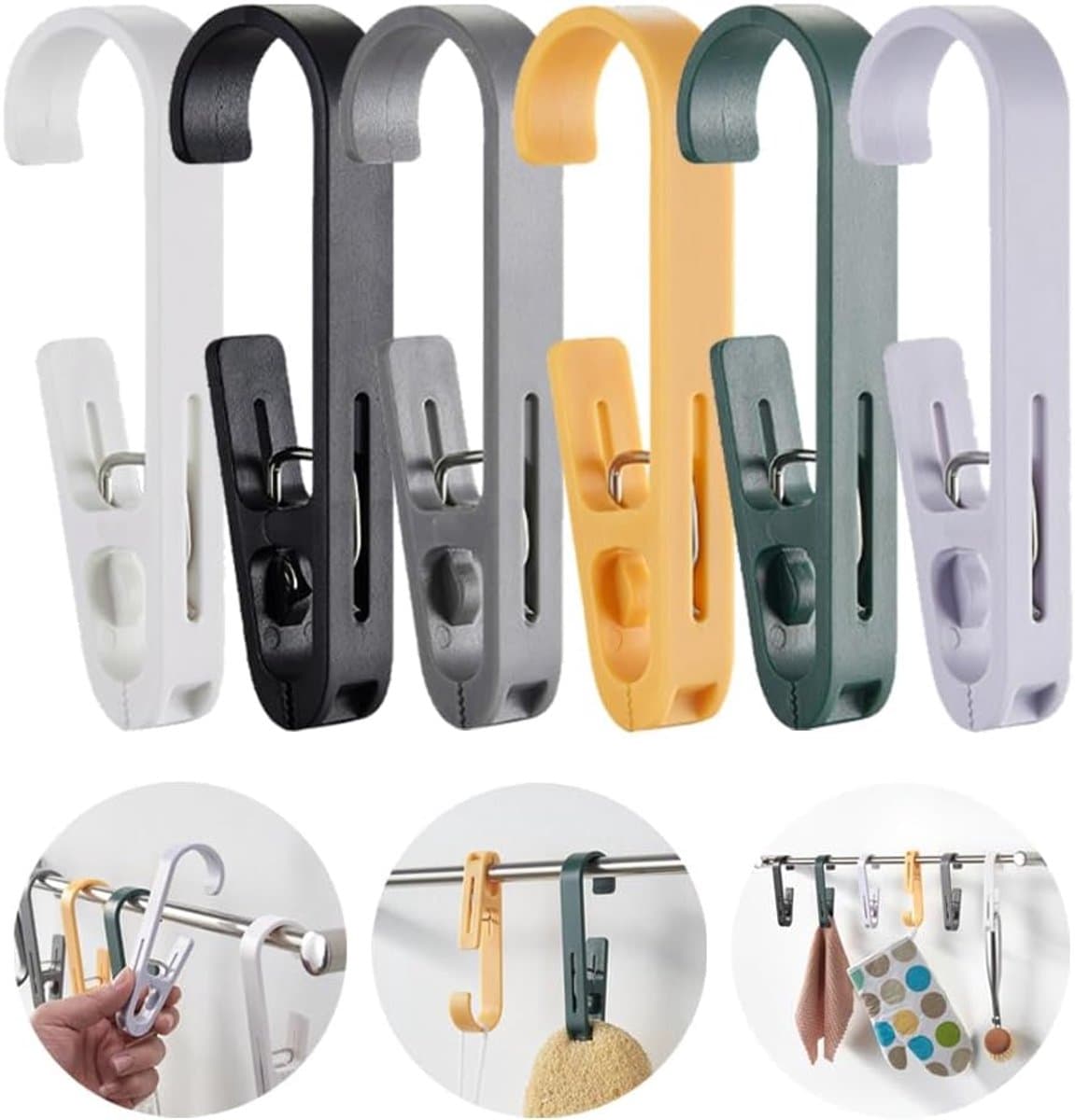 Washaken met klemmen - Sterke plastic wasknijpers - kleerhangers voor sokken - washaken clip - draagbare antislip plastic hangers clips - voor kleding gordijn badhanddoek hoed lakens jas - 6stuks - 6 kleuren — afbeelding 1