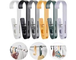 Washaken met klemmen - Sterke plastic wasknijpers - kleerhangers voor sokken - washaken clip - draagbare antislip plastic hangers clips - voor kleding gordijn badhanddoek hoed lakens jas - 6stuks - 6 kleuren