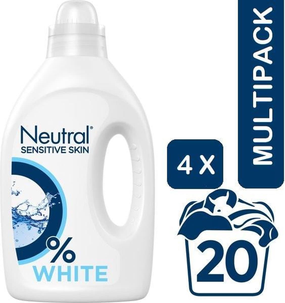 Neutral 0% Parfumvrije Wasmiddel Wit 4 x 1 Liter Voordeelverpakking — afbeelding 1