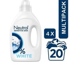 Neutral 0% Parfumvrije Wasmiddel Wit 4 x 1 Liter Voordeelverpakking