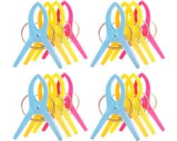 Somstyle Handdoek Knijpers - 16 Stuks - Wasknijpers - Strandlaken Klemmen voor Strandbed - Badlaken Clips - Groen, Blauw, Geel & Roze