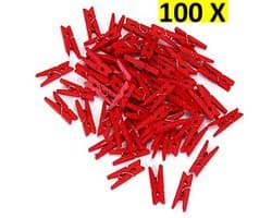 Mini Wasknijpers - Kunststof - 25MM - Hang klem - Rood - 100 stuks