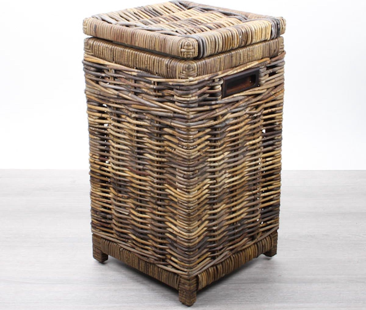 MigoStyling - Kleine Wasmandje - Vierkant - Rotan - Riet - Brown - 30x30xH55cm - Met deksel - Uitneembare waszak — afbeelding 1