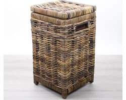 MigoStyling - Kleine Wasmandje - Vierkant - Rotan - Riet - Brown - 30x30xH55cm - Met deksel - Uitneembare waszak — afbeelding 1