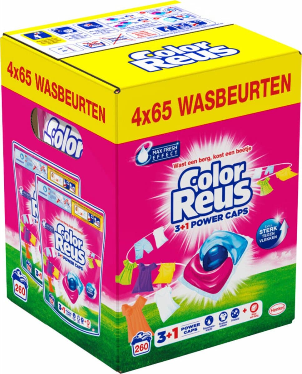 Witte Reus Wasmiddelcapsules 3+1 Power Caps Kleur - 4 x 65 beurten - Voordeelverpakking — afbeelding 1