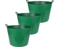 Excellent Houseware Flexibele emmer - 3x - donkergroen - 40 liter - kunststof - 45 x 37 cm