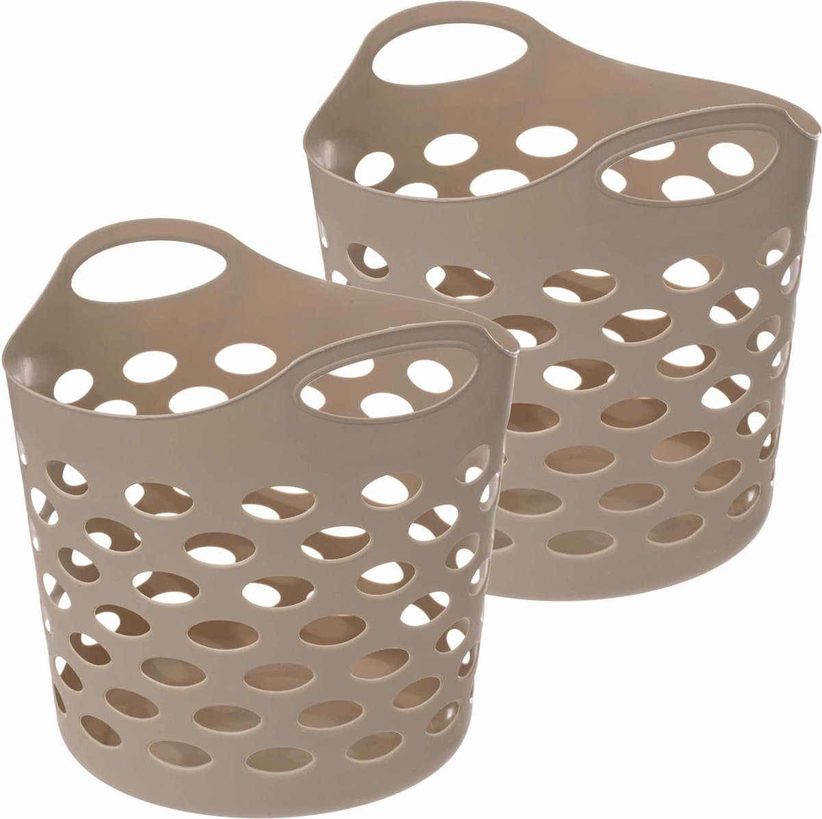 5Five Flexibele wasmand/opbergmand - 2x - rond - beige - 28 liter - D40.5 x H38 cm — afbeelding 1