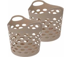 5Five Flexibele wasmand/opbergmand - 2x - rond - beige - 28 liter - D40.5 x H38 cm
