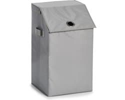 Zeller Wasmand - grijs - met deksel - polyester - 34 x 34 x 60 cm - Wasgoedmanden