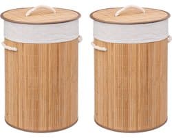 5Five Wasmand van bamboe - 2x - 48 liter - 35 x 50 cm - met deksel