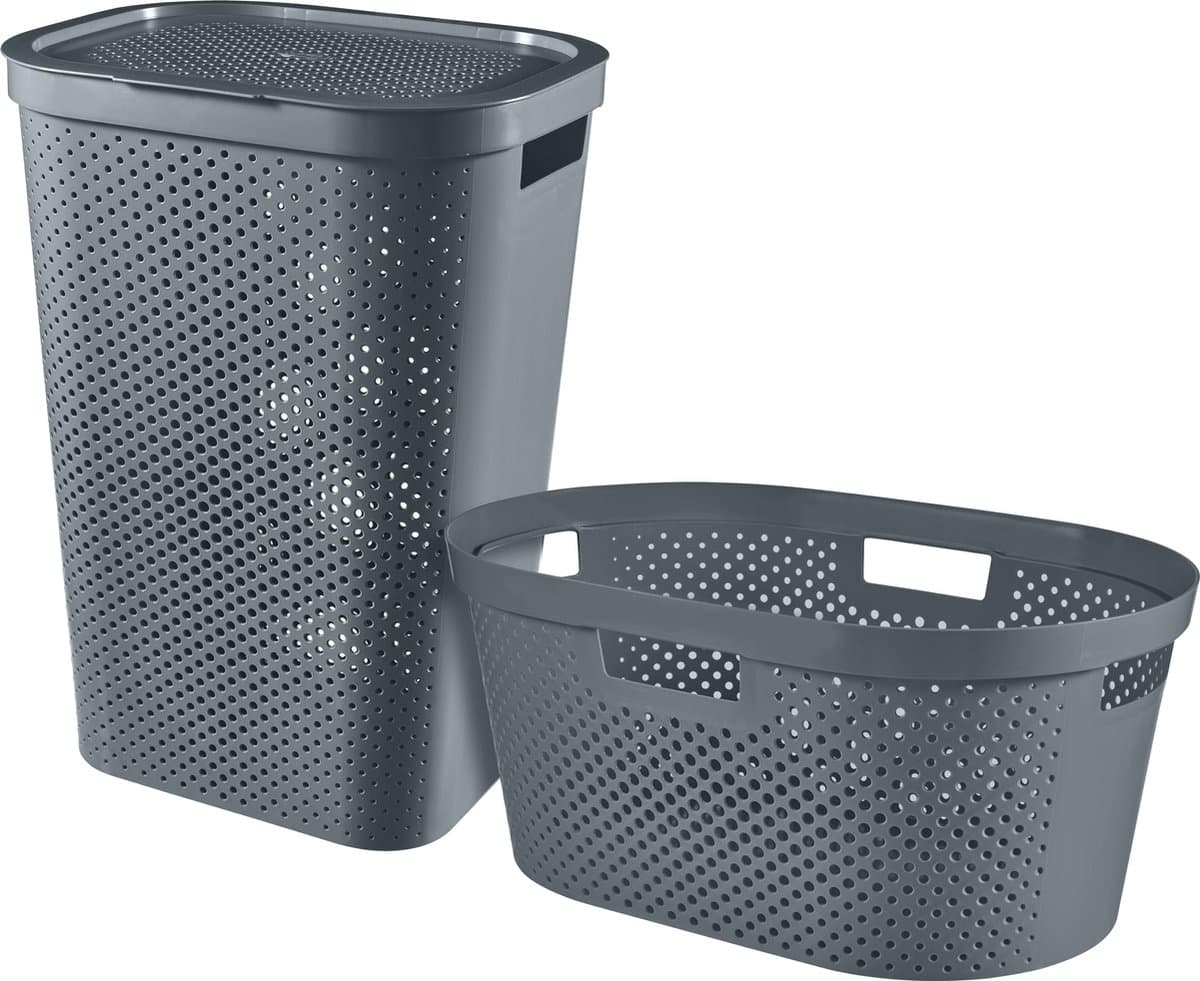 Curver Infinity Recycled Wasmand met deksel 60L + Wasmand 40L - Antraciet — afbeelding 1