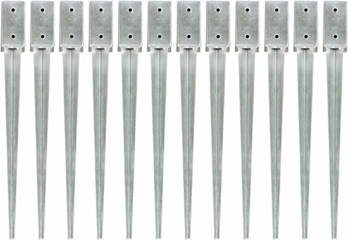 vidaXL - Grondpinnen - 12 - st - 7x7x75 - cm - gegalvaniseerd - staal - zilverkleurig — afbeelding 1