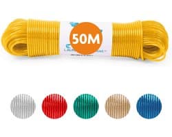 LaundrySpecialist Waslijn - Waslijndraad - Wasdraad - Waslijndraad met stalen kern - 50 meter met stalen kern - Geel