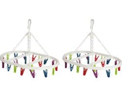 Wasgoed droogcarrousel/droogmolen - 2x - 20 clips/knijpers - multi kleuren - kunststof - 29 x 42 cm — afbeelding 1