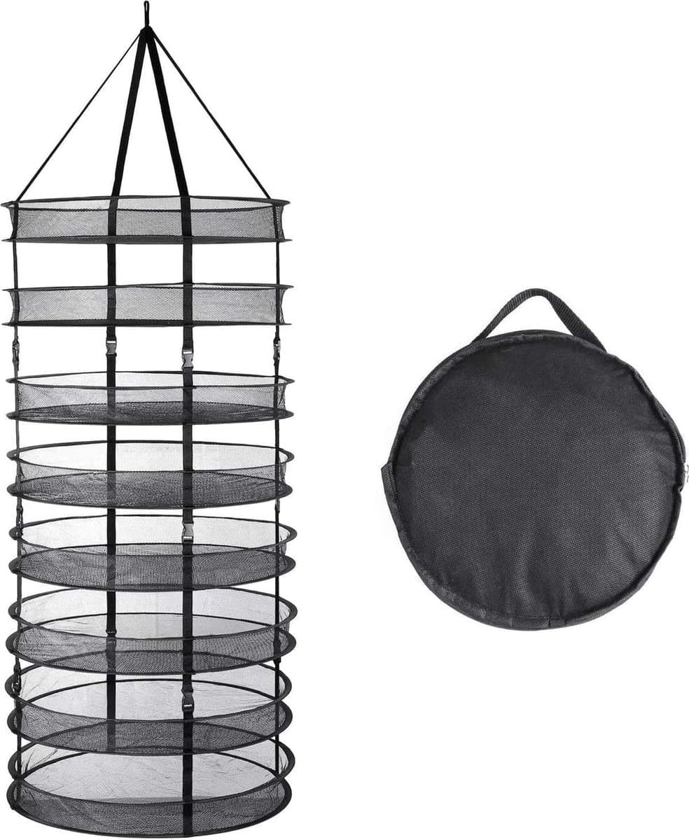 8 Lagen Mesh Hangend Droognet, Kruidendroger, Opvouwbaar Droognet met 60 cm Diameter voor Plant, Vis, Groenten, Bloemen, Droognet Kruiden (zwart) — afbeelding 1