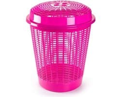 Plasticforte Wasmand met deksel - 50 liter - roze - rond - D45 x H57 cm - opbergmand