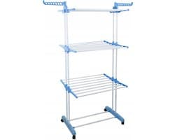 Playos® - Droogtoren - Blauw / Wit - Inklapbaar - met Wielen - tot 40 Kilo - 17 meter Drooglengte - Droogrek - Droogmolen - Wasmolen