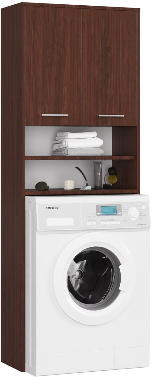 Badkamerkast voor Wasmachine FIN / Hoge Wasmachinekast met 2 Deuren / AKORD Furniture Factory / Venge / 64 x 180 x 30 cm — afbeelding 1