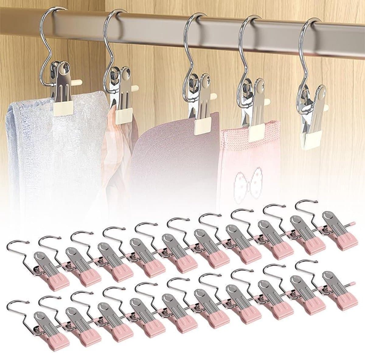 Multifunctionele antislip metalen wasknijpers - 20 stuks - kleding klemmen - roze — afbeelding 1
