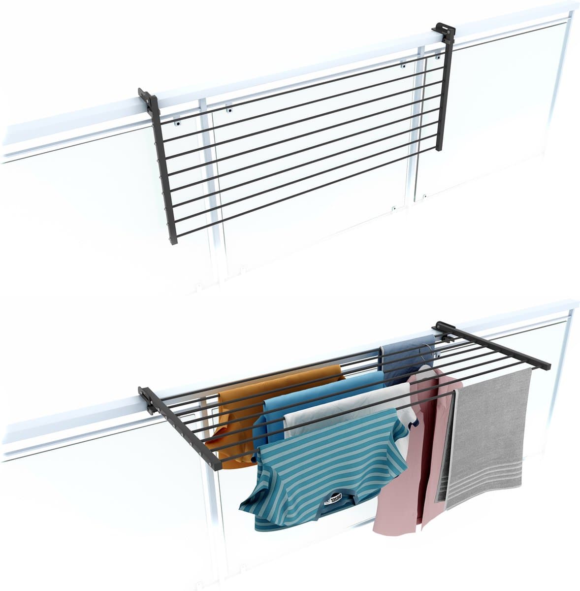 Foxydry Duo 118 cm balkon-droogrek - antraciet - rechthoekige reling — afbeelding 1