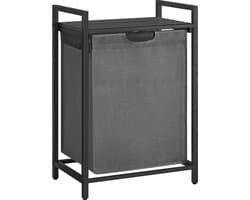 Wasmand, Wasemmer met plank, Wasbox, Waszak van Oxford stof uitschuifbaar, afneembaar, Metalen frame, 65 l, 50 x 33 x 72 cm, zwartgrijs BLH101G01