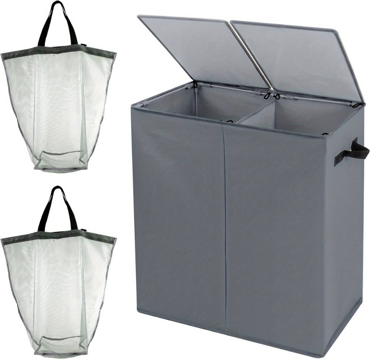 Livano Wasmand 2 Vakken - Wassorteerder - Laundry Basket - Wassorteerder Op Wieltjes - Bag - Donkergrijs - 166 Liter — afbeelding 1