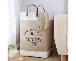 Stijlvolle Bedrukte Wasmand van Hoogwaardig Katoen-Linnen met Handvat - Chic en Ruimtebesparend Opbergwonder - Grote Capaciteit - Opvouwbaar Ontwerp40*30*55CM-beige