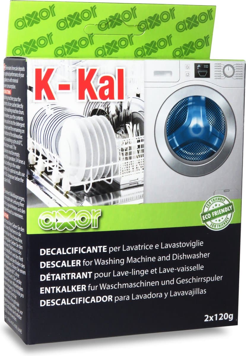 AXOR K-KAL wasmachine en vaatwasser ontkalker - 2 zakjes - verwijdert schimmel, kalkaanslag, wasmiddelrestenkalk - universeel ontkalken - geschikt voor Miele Bosch Siemens AEG Samsung LG Whirlpool Zanussi Bauknecht Electrolux — afbeelding 1