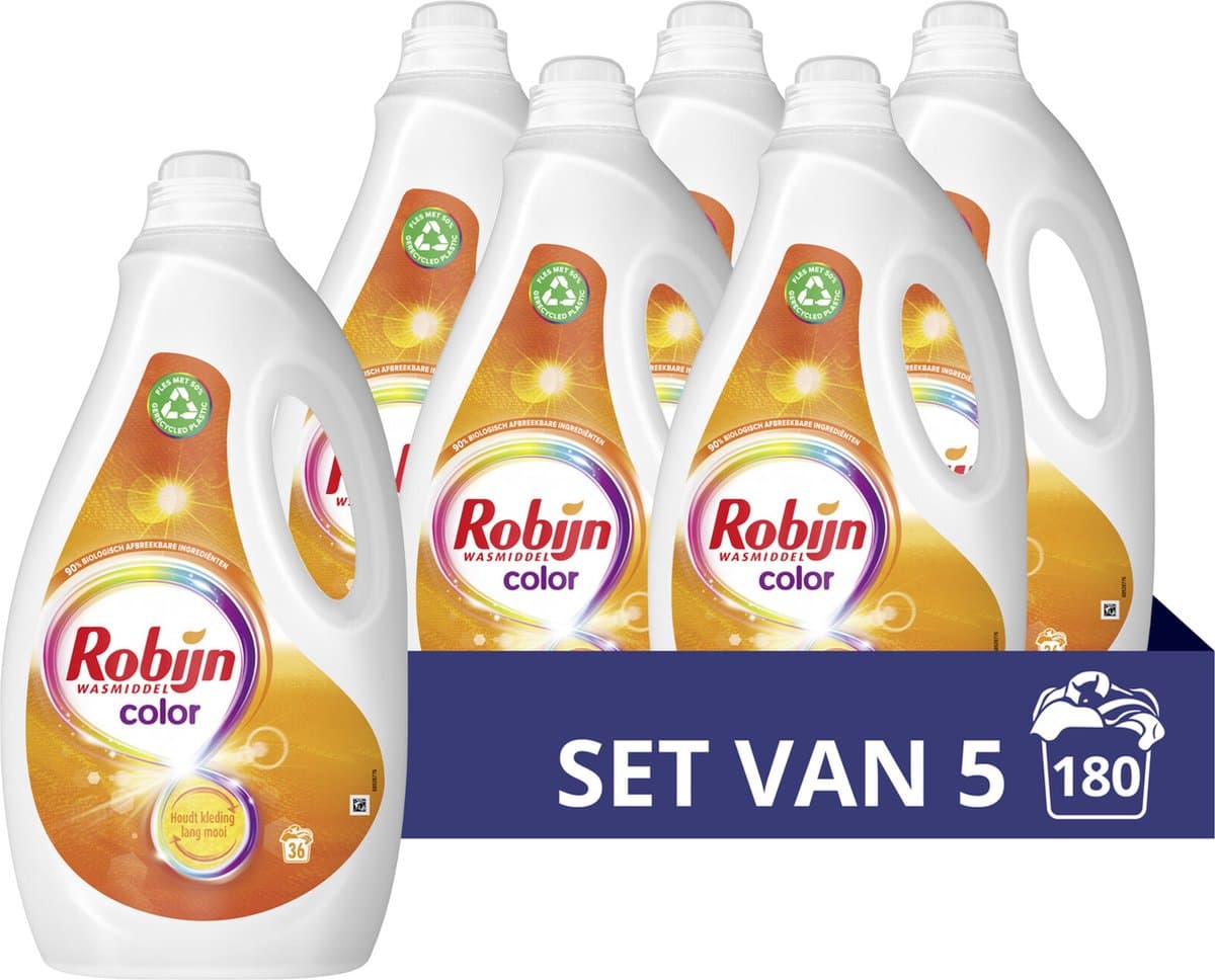 Robijn Vloeibaar Wasmiddel - Color - met 90% biologisch afbreekbare ingrediënten - 5 x 36 wasbeurten — afbeelding 1