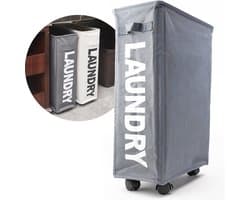 ByLara - Opvouwbare Wasmand - Op wieltjes met Handvat - Wasbox - Antraciet - 42L
