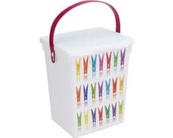 Wasknijper bewaarbox - Kunststof - Wit/Roze - 5 liter - 23x18cm — afbeelding 1