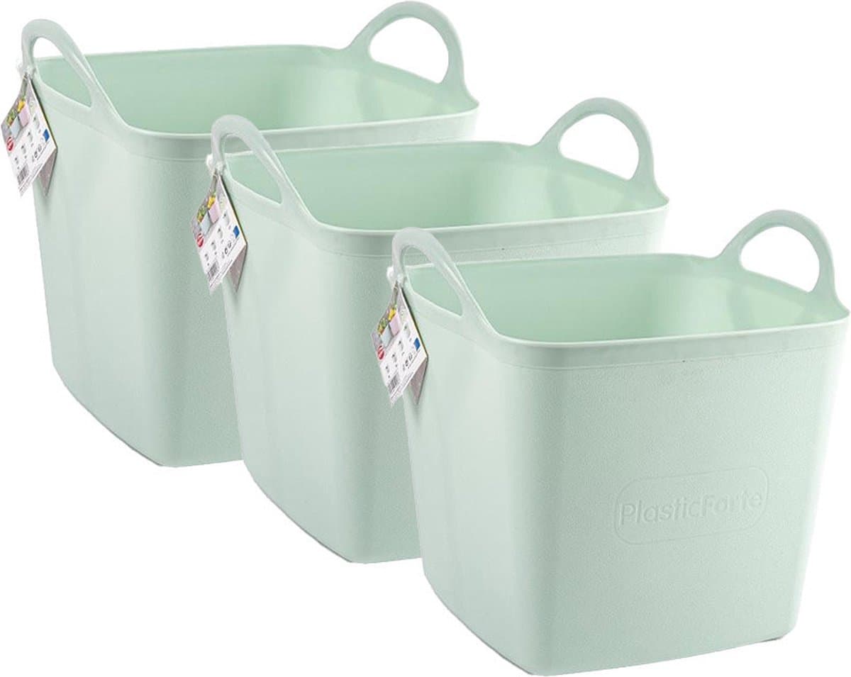 Plasticforte Kuip/emmer/wasmand - 3x - flexibel - lichtgroen - 43 liter - vierkant - kunststof - 40 x 40 x 44 cm — afbeelding 1