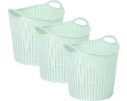 Plasticforte Gevlochten wasmand/opbergmand - 3x - flexibel - lichtgroen - 27 liter - rond - kunststof - 40 x 37 cm