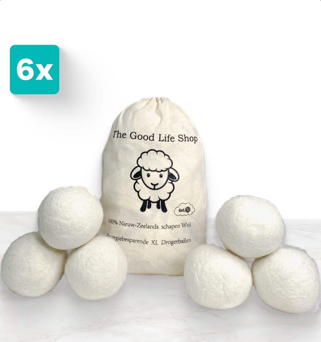 The Good Life Shop XL Drogerballen - Set van 6 XL wasbollen voor wasdroger - Inclusief opbergzak - Wasverzachter vervanging - Energie besparen -Duurzaam organisch wol - Valentijnsdag — afbeelding 1