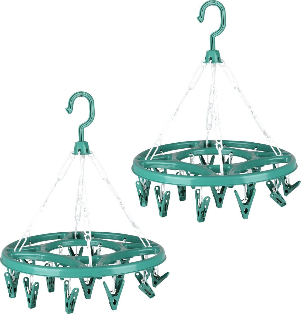 Urban Living Wasgoed droogcarrousel/droogmolen - 2x - 18 clips/knijpers - groen - kunststof - 32 cm — afbeelding 1