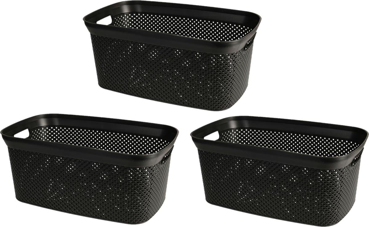 Storage Solutions Wasmand van rotan gevlochten - 3x - zwart - kunststof - 35 liter - 35 x 53 x 23 cm — afbeelding 1