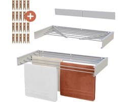 MiKas Wanddroogrek - Inklapbaar Droogrek - Wasrek - Hangend - Inclusief 20 wasknijpers - 100 cm - 6m drooglengte - Wit — afbeelding 1